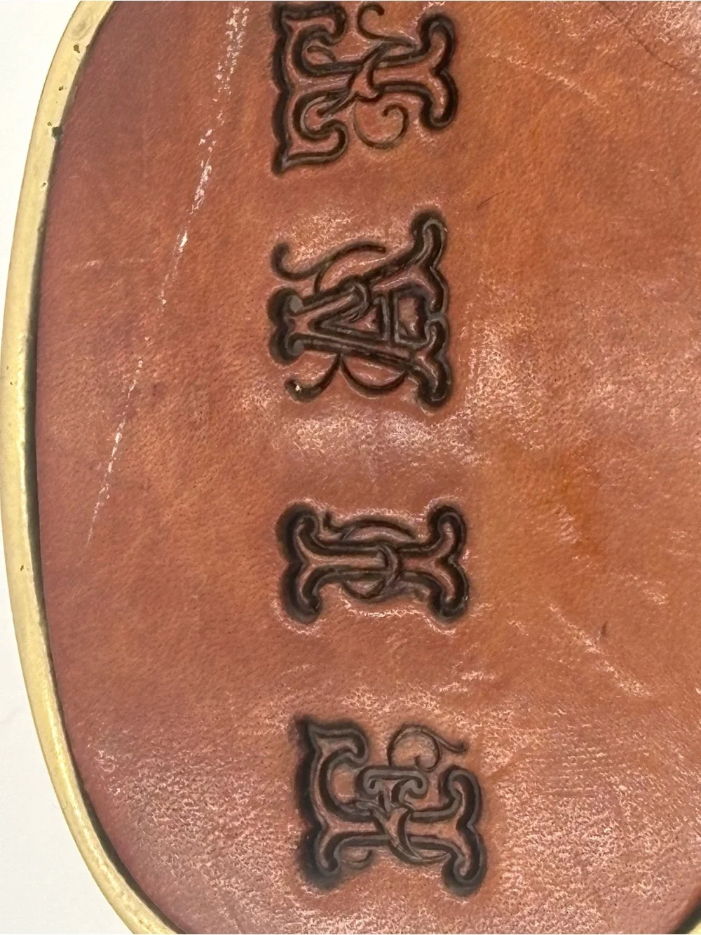 Vintage FIAT Solid Brass Buckle Genuine Cowhide Embossed Leather Belt Italy 74
